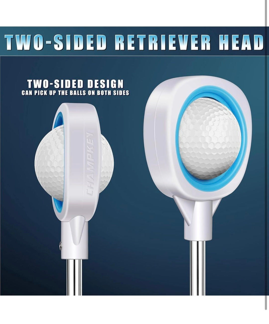 CHAMPKEY Two-Sided 6Ft Golf Ball Retriever black Version - Premium Stainless Steel Telescopic Golf Ball Picker- Come with Premium Head Cover