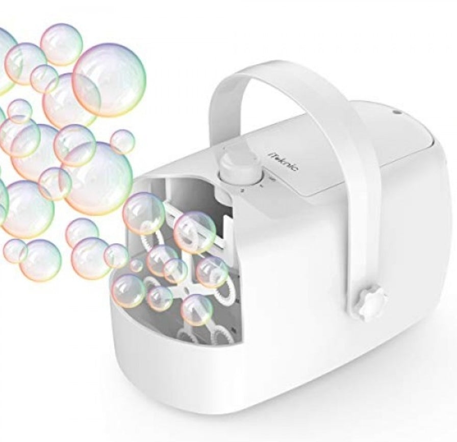 Open Box iTeknic Bubble Machine, Automatic Bubble Blower, Portable Auto Bubble Maker with High Output for Outdoor/Indoor Use,Powered by Plug-in or Bat
