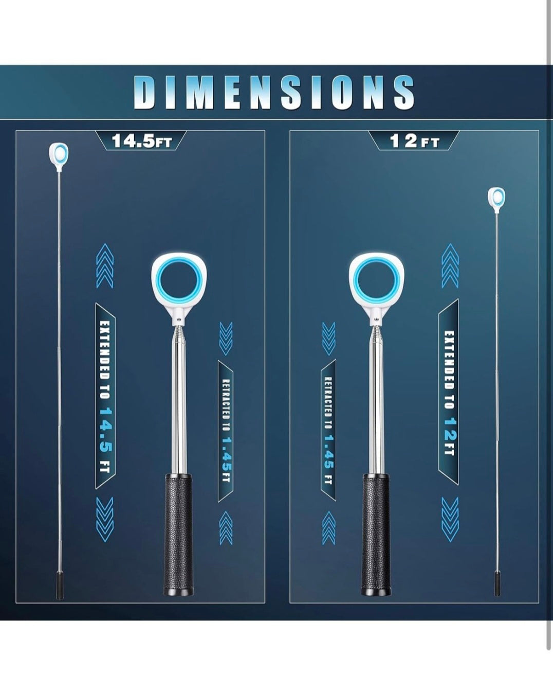 CHAMPKEY Two-Sided 6Ft Golf Ball Retriever black Version - Premium Stainless Steel Telescopic Golf Ball Picker- Come with Premium Head Cover