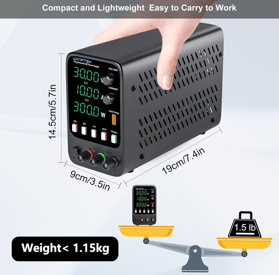 Open Box WANPTEK POWER DC Power Supply Variable 30V 10A Bench Power Supply with 3 Memory Storage, Adjustable Power Supply with Output Switch/OCP