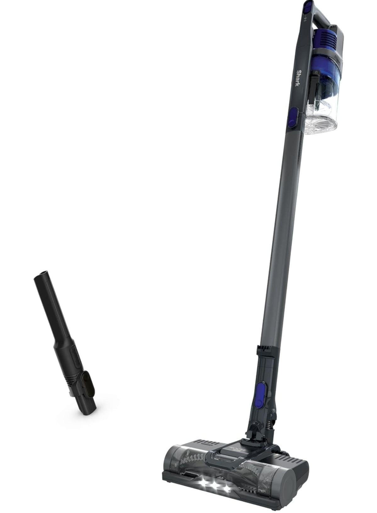 Used like new Shark Pet Cordless stick vacuum with XL dust cup, LED headlights, removable handheld vac, and crevice tool for versatile home cleaning