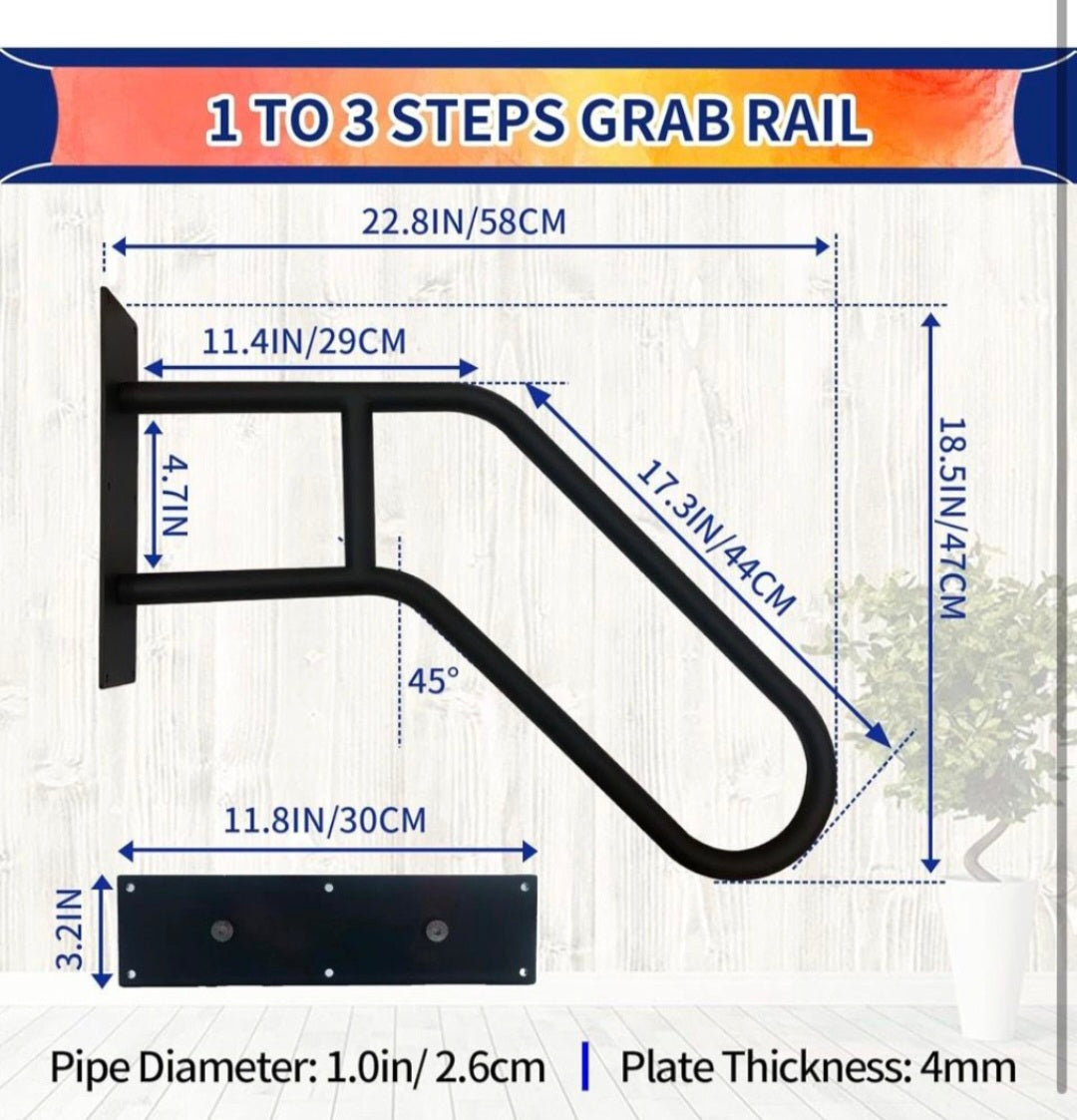 yeezoo Wall Mounted handrail, Garage Railing with Matte Black Finished, Grab Bars for Garage, Porch, Garden 1 to 3 Steps Stairs(28.7" Length)