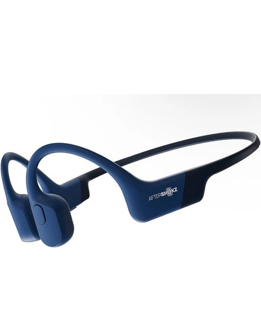 AFTERSHOKZ Aeropex blue open-ear wireless bone conduction headphones with lightweight design and active noise cancellation