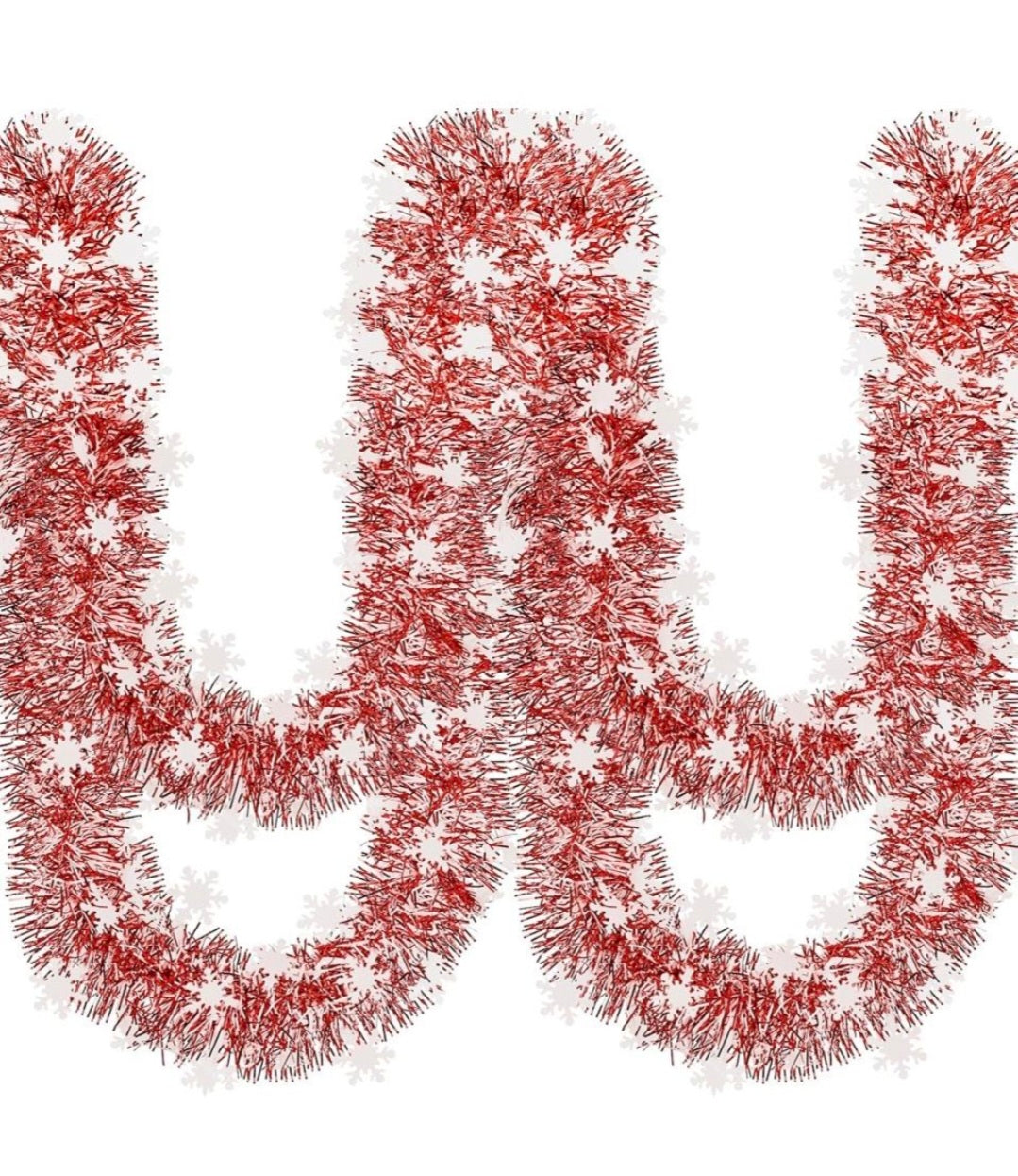 wowscan 50F Red and Snowflake Tinsel Garland )Metallic Twist Shiny Valentine Garland for Xmas Tree Ceiling Hanging Decorations Holiday Wedding Home Party Supplies Indoor Outdoor Decor