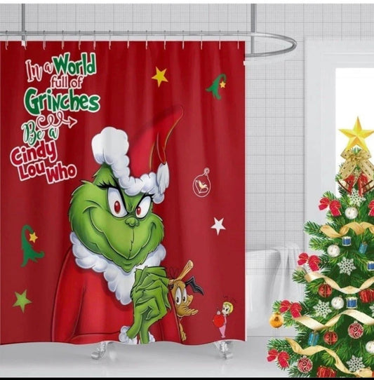 Cuteiush Bathroom Shower Curtain Merry Christmas Holiday Waterproof & Removable