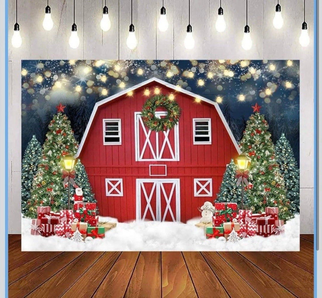 Avezano Christmas Photography Backdrop Winter Red Barn Photo Background for Kids Family Holiday Christmas Home Party Decoration Photoshoot Booth Props(8x6ft)
