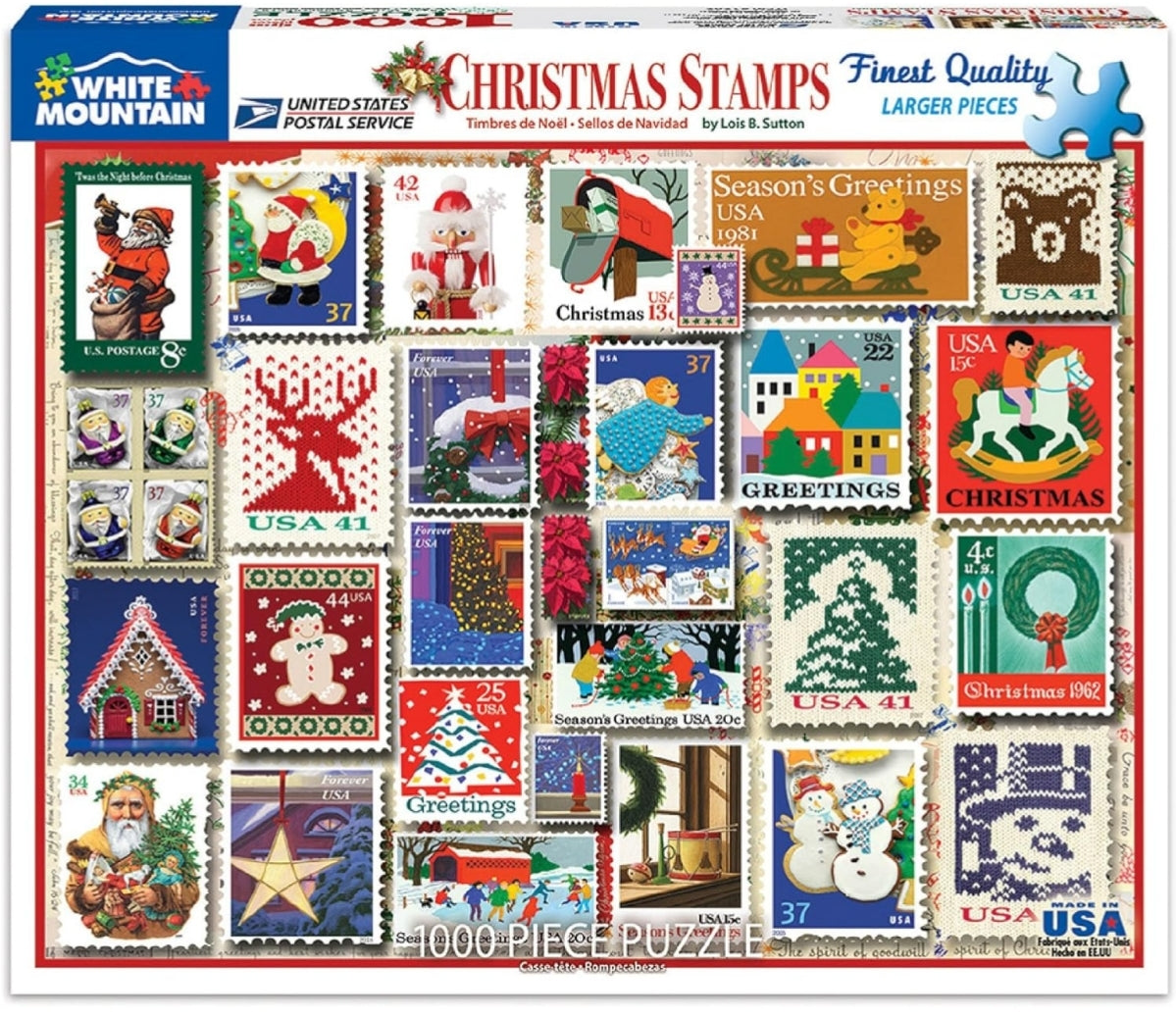 BRAND NEW SEALED White Mountain Christmas Puzzles 1000 Pieces Winter Theme Jigsaw Puzzle for Adults and Family - Christmas Stamps