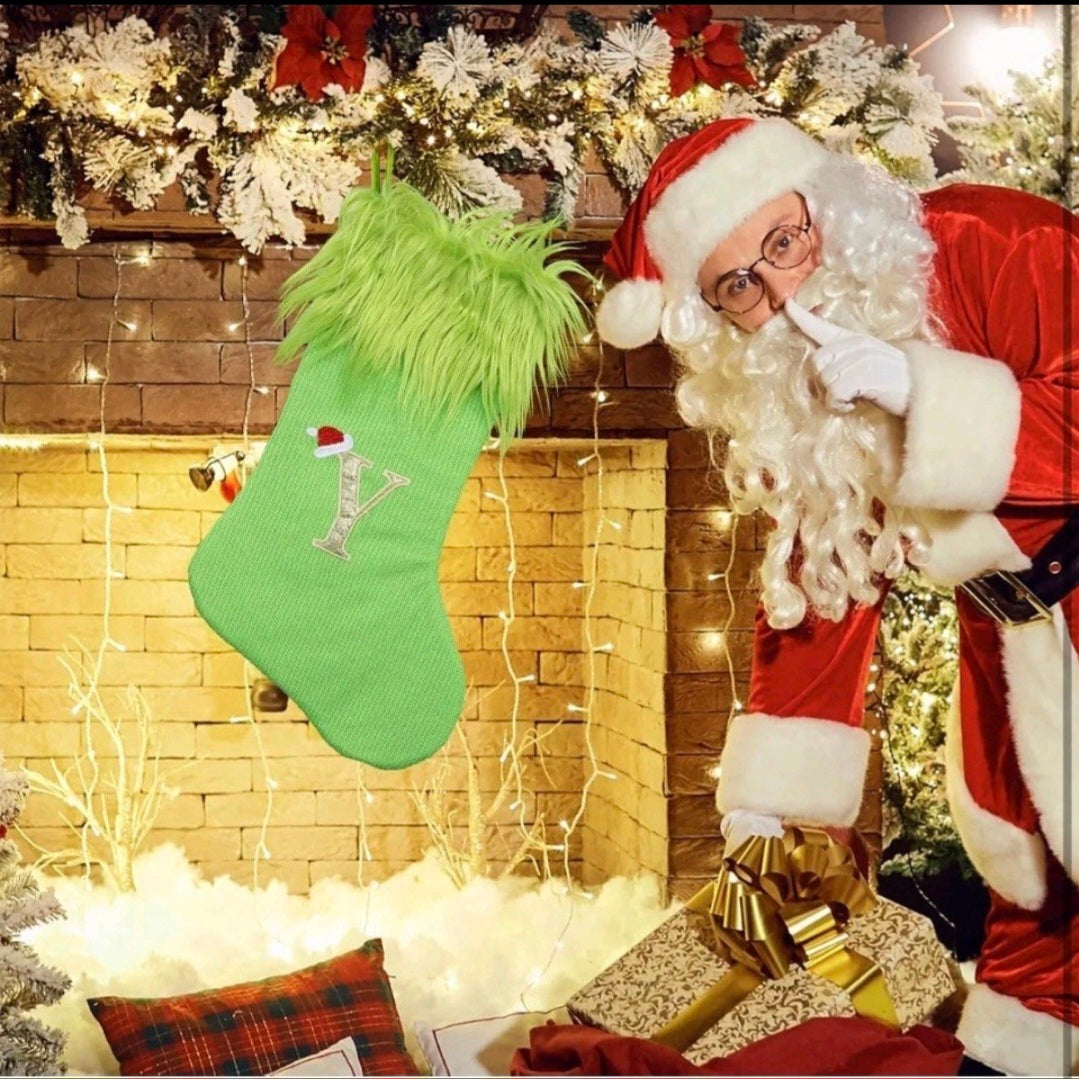 yulian Christmas Stockings,Green Monogram Christmas Stocking