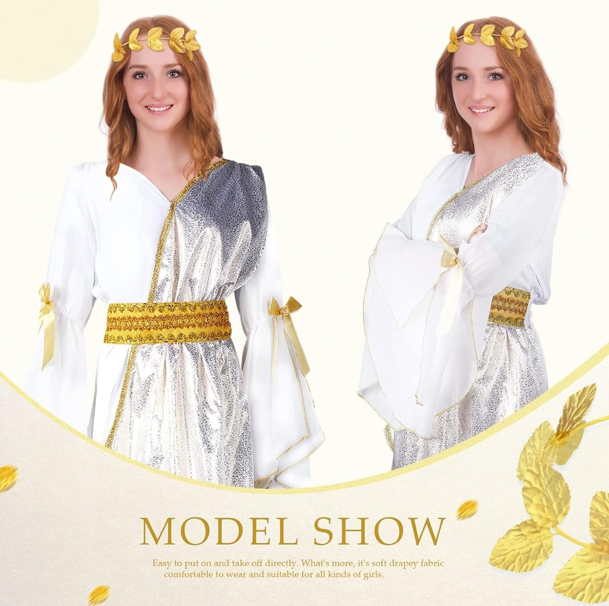 Open Box Geyoga 2 Pcs Greek Goddess Costume Toga Costume Women Halloween Greek Dress with Roman Crown Leaf Wreath