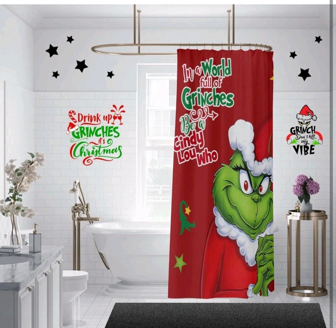 Cuteiush Bathroom Shower Curtain Merry Christmas Holiday Waterproof & Removable