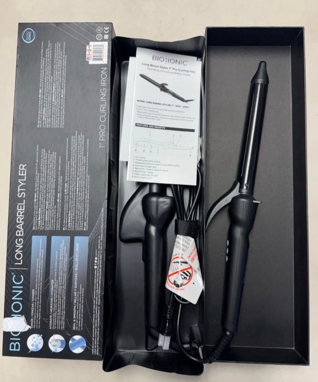 Bio lonic Long Barrel Styler, Curling Iron with Moisture Heat Technology