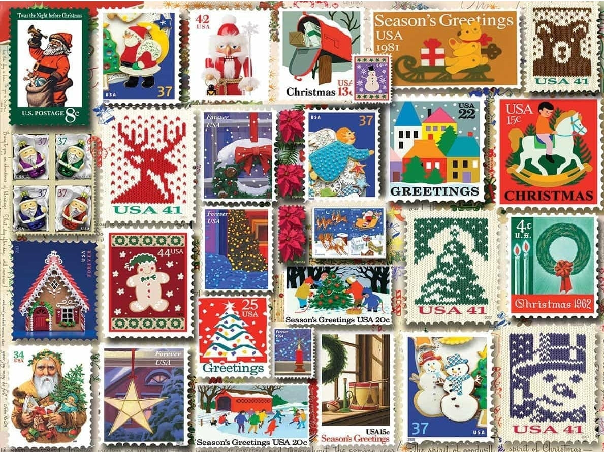 BRAND NEW SEALED White Mountain Christmas Puzzles 1000 Pieces Winter Theme Jigsaw Puzzle for Adults and Family - Christmas Stamps