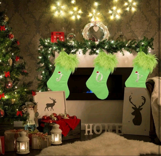 yulian Christmas Stockings,Green Monogram Christmas Stocking