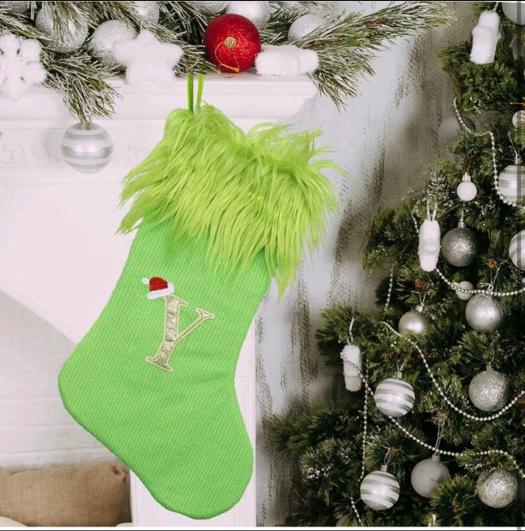 yulian Christmas Stockings,Green Monogram Christmas Stocking