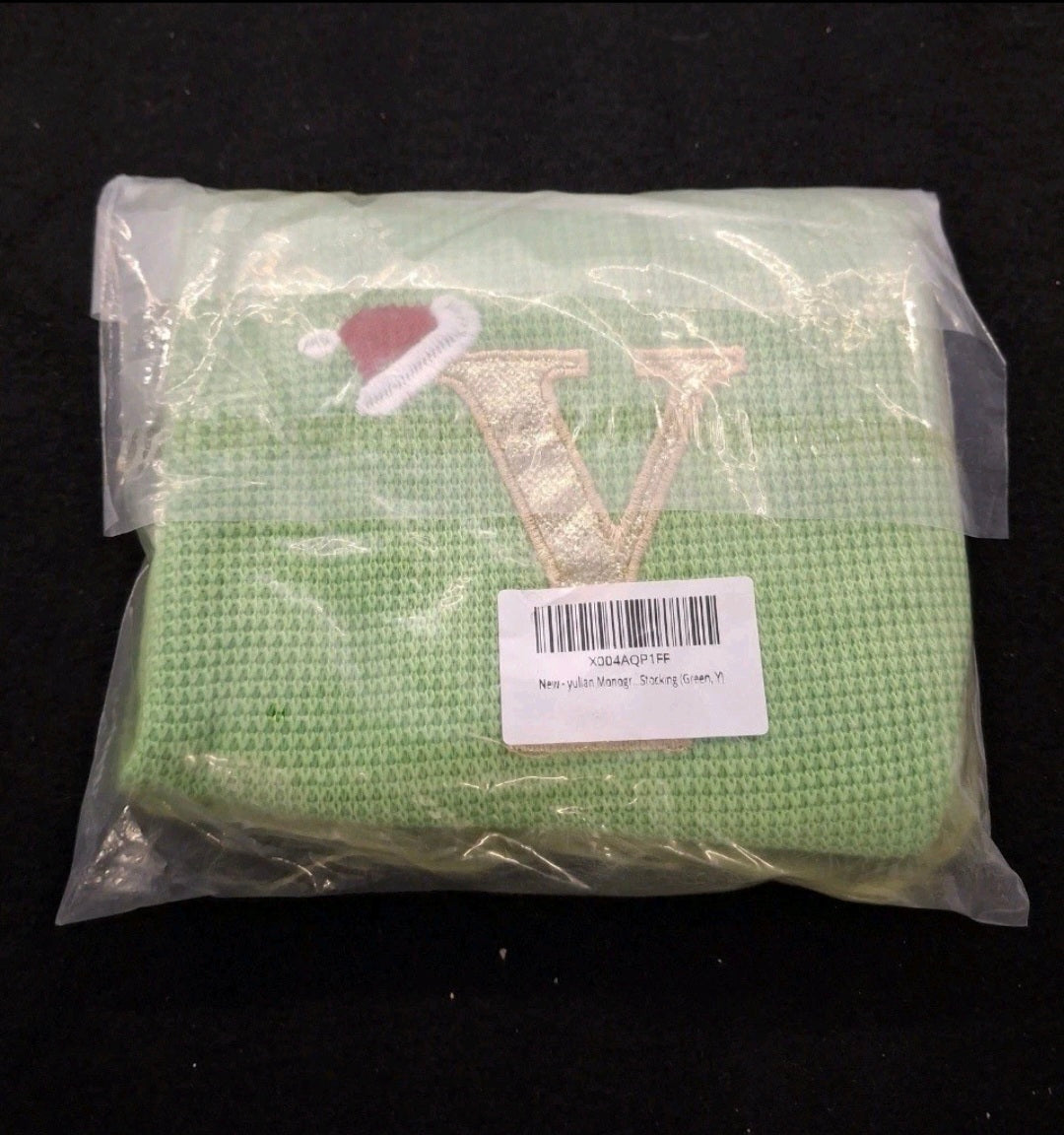 yulian Christmas Stockings,Green Monogram Christmas Stocking