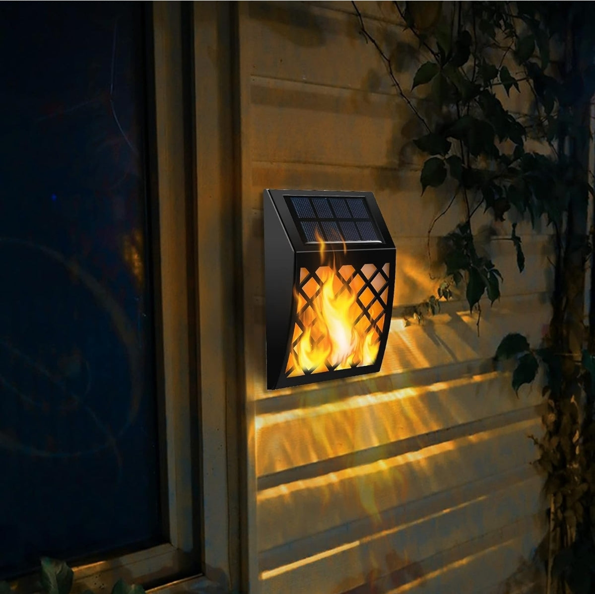 Open Box SEALED Dynaming Solar Flame Wall Lights Outdoor, 8 Pack Solar Powered Wall Lights, Flickering Flame Auto On/Off Wall Mounted Fence Deck Light