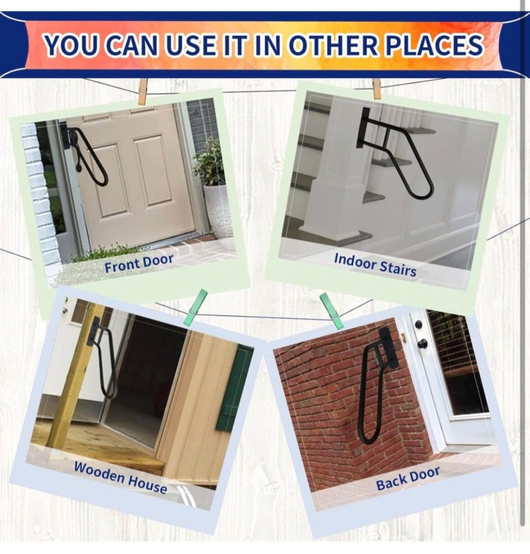 yeezoo Wall Mounted handrail, Garage Railing with Matte Black Finished, Grab Bars for Garage, Porch, Garden 1 to 3 Steps Stairs(28.7" Length)