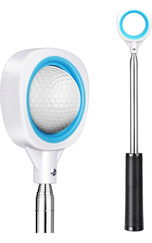 CHAMPKEY Two-Sided 6Ft Golf Ball Retriever black Version - Premium Stainless Steel Telescopic Golf Ball Picker- Come with Premium Head Cover