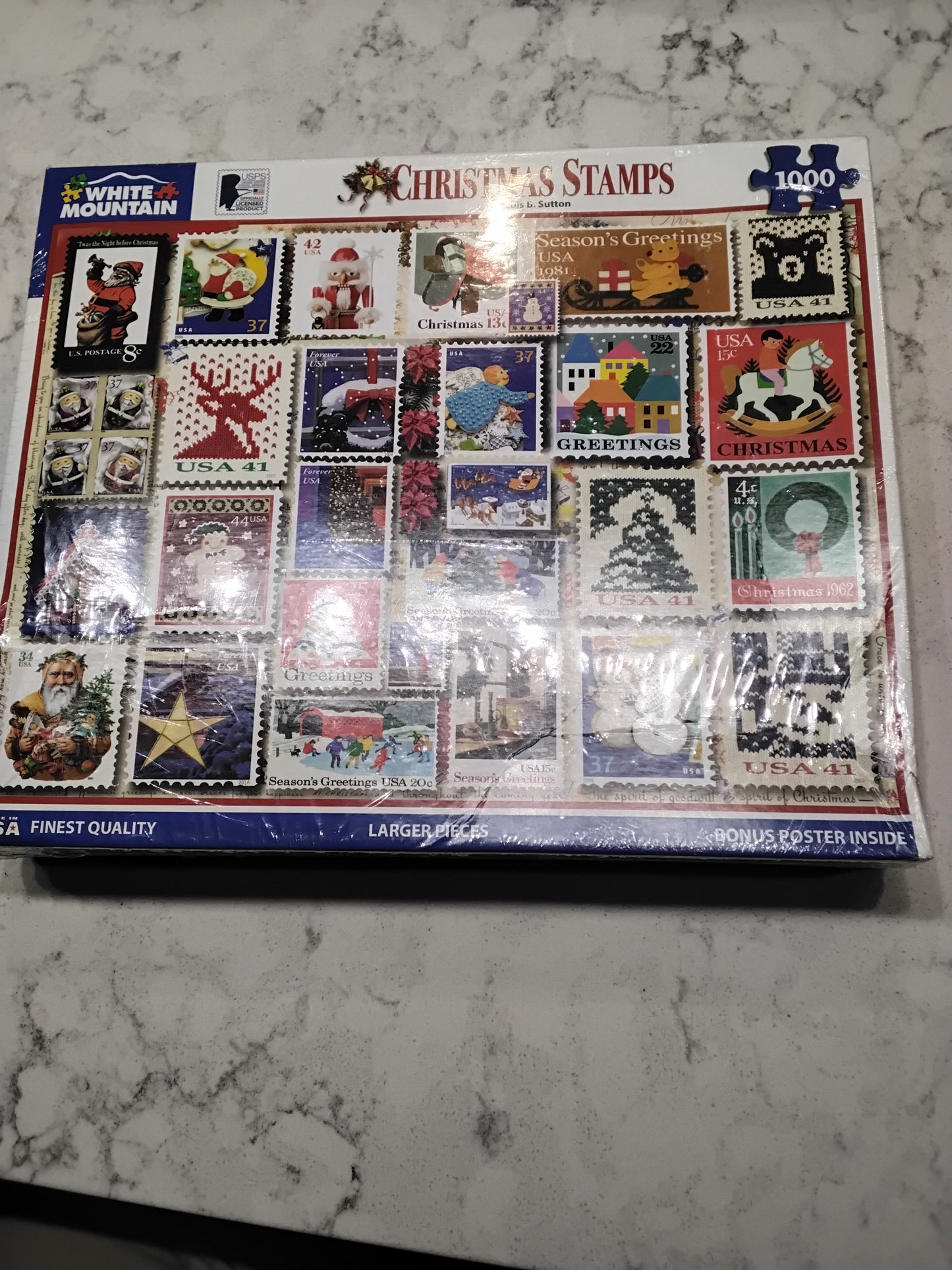 BRAND NEW SEALED White Mountain Christmas Puzzles 1000 Pieces Winter Theme Jigsaw Puzzle for Adults and Family - Christmas Stamps