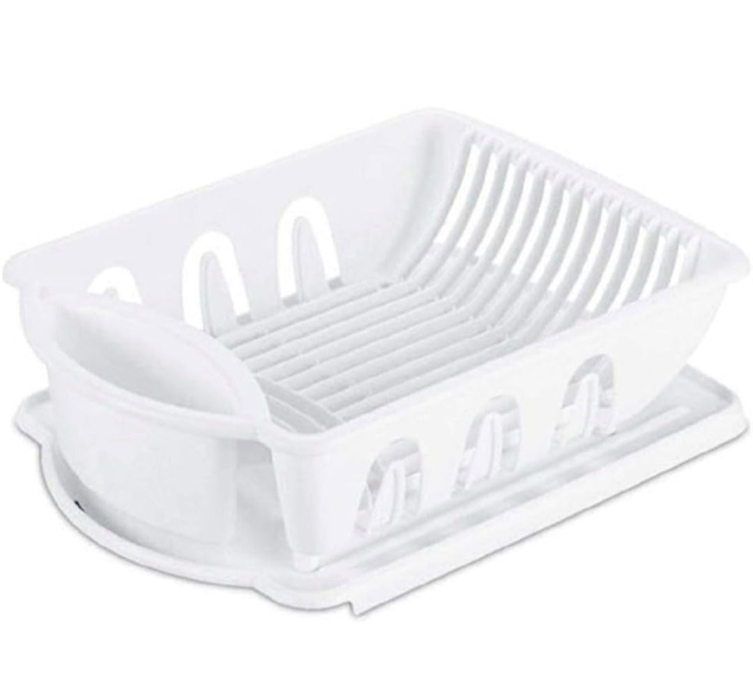 Tribello Sink Dish Drying Rack, Heavy Duty Hard Plastic Sink Set with Drainer (White)