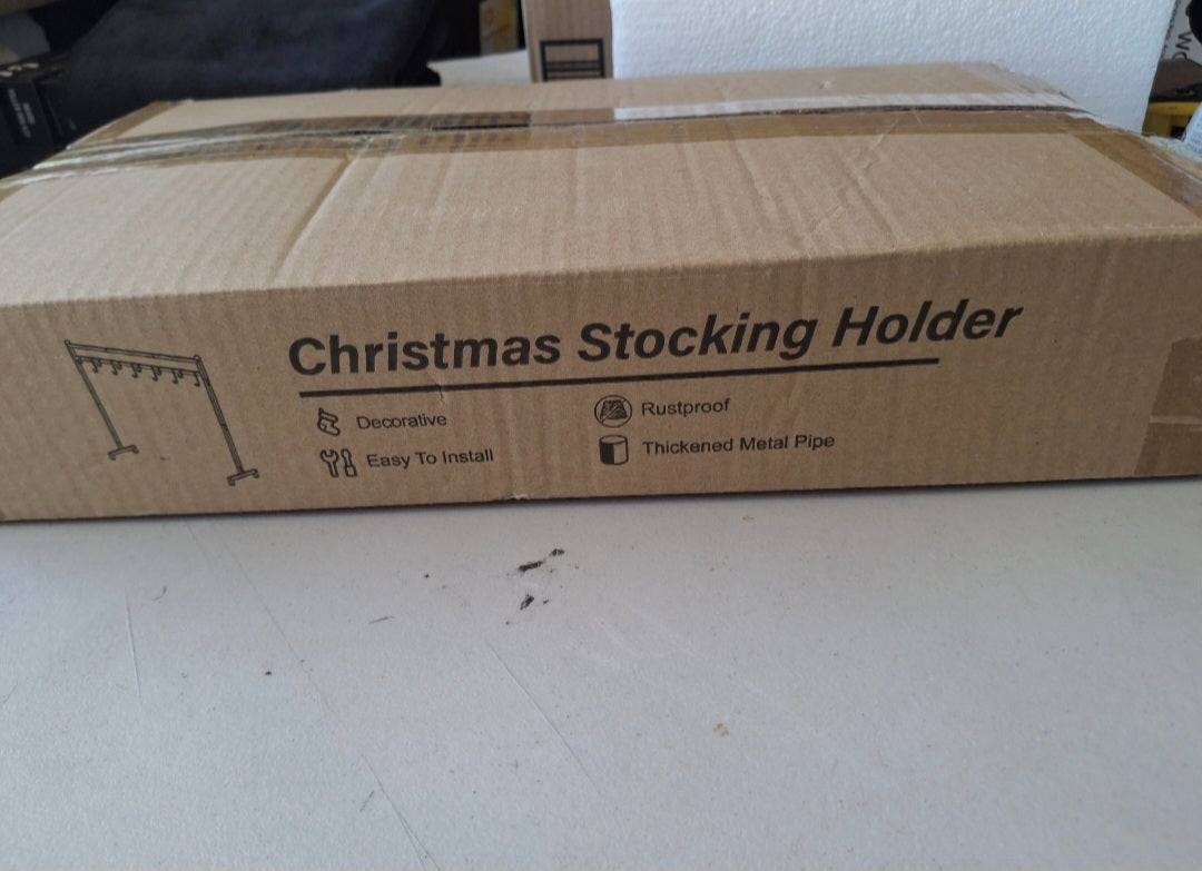 Asxevn Christmas Stocking Holder Stand with 4 Stockings, Metal freestanding Christmas Stocking Hanger with 8 Hooks, Christmas Decorative Gift, Black