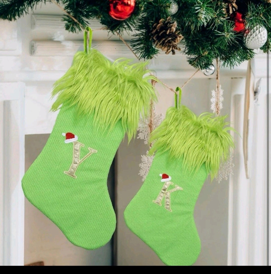 yulian Christmas Stockings,Green Monogram Christmas Stocking