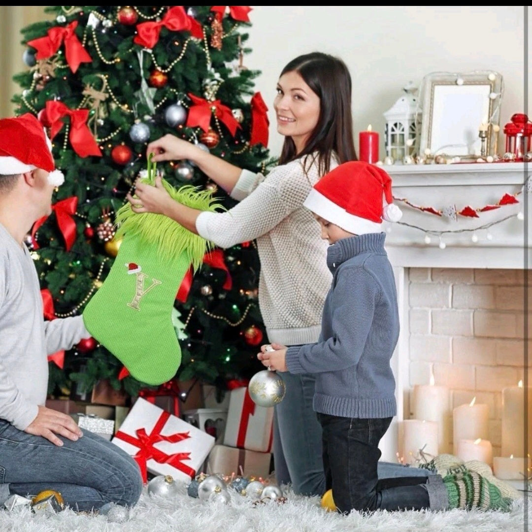 yulian Christmas Stockings,Green Monogram Christmas Stocking