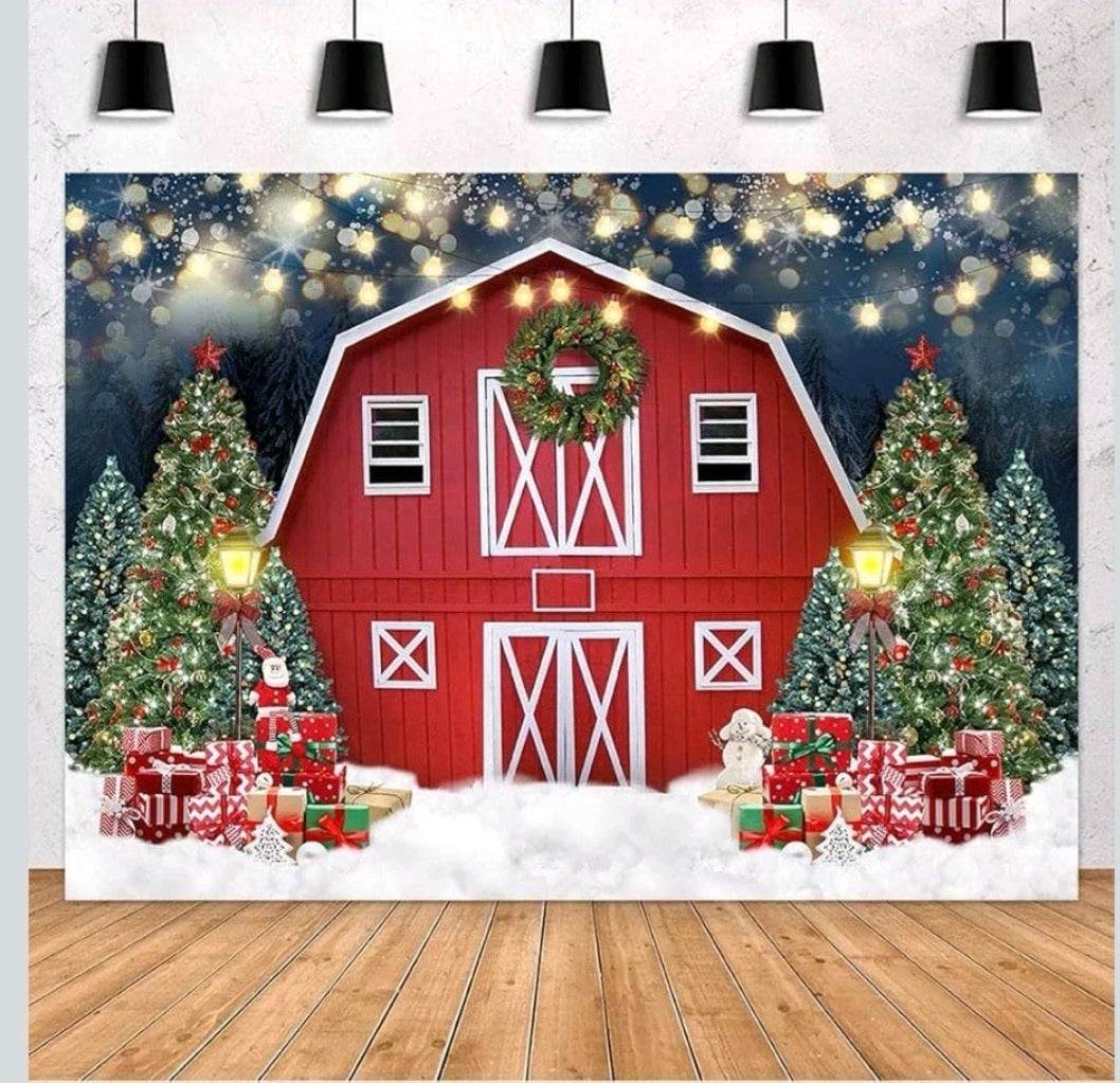 Avezano Christmas Photography Backdrop Winter Red Barn Photo Background for Kids Family Holiday Christmas Home Party Decoration Photoshoot Booth Props(8x6ft)