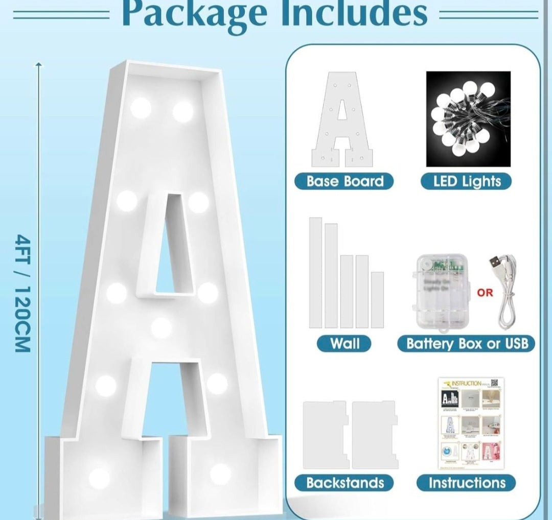 Ledido 4FT Marquee Light Up Letters, Cool White Light Up Letters Large Marquee Letters for Party Decorations, Mosaic Letters for Balloons, Wedding Birthday Graduation Decor Letter A