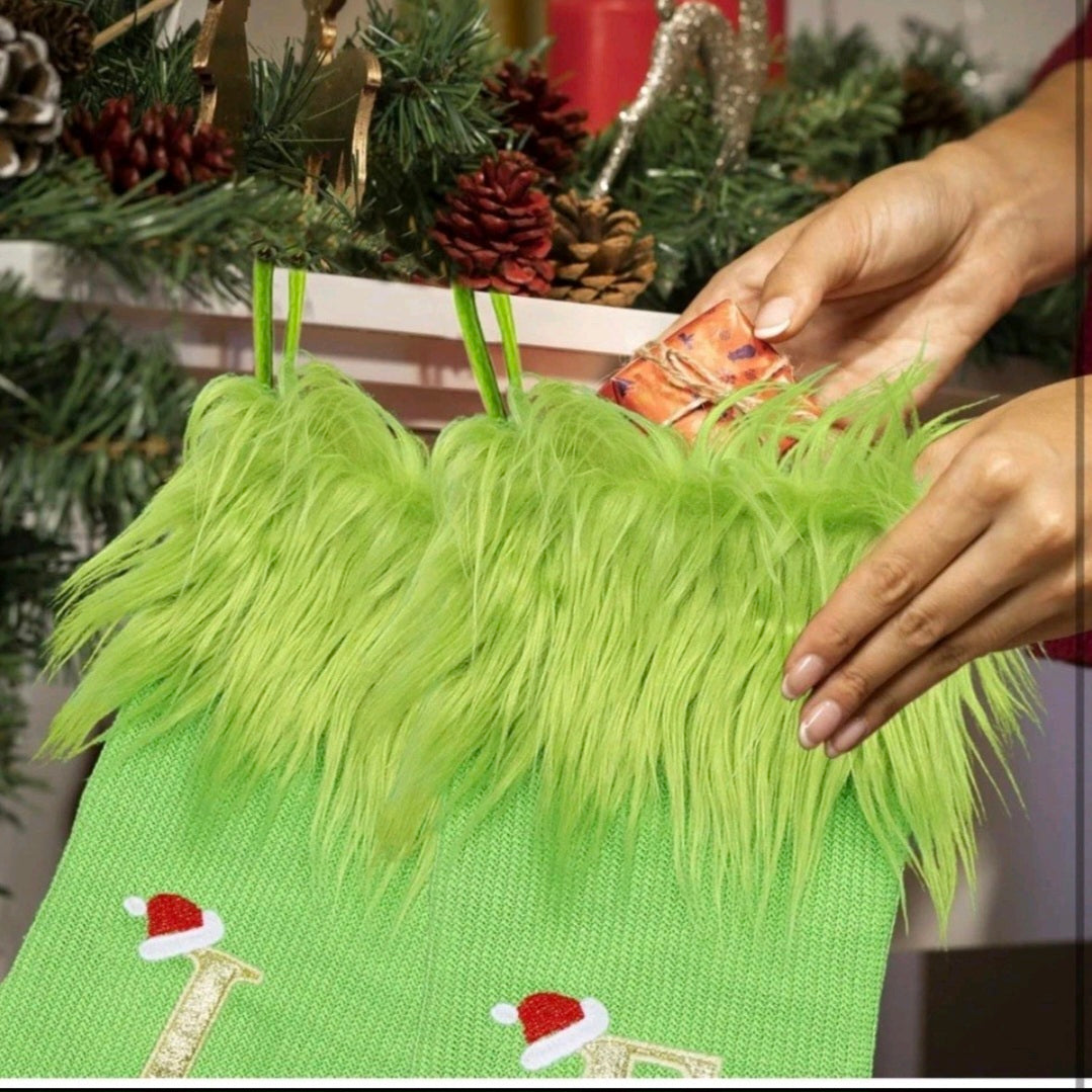 yulian Christmas Stockings,Green Monogram Christmas Stocking