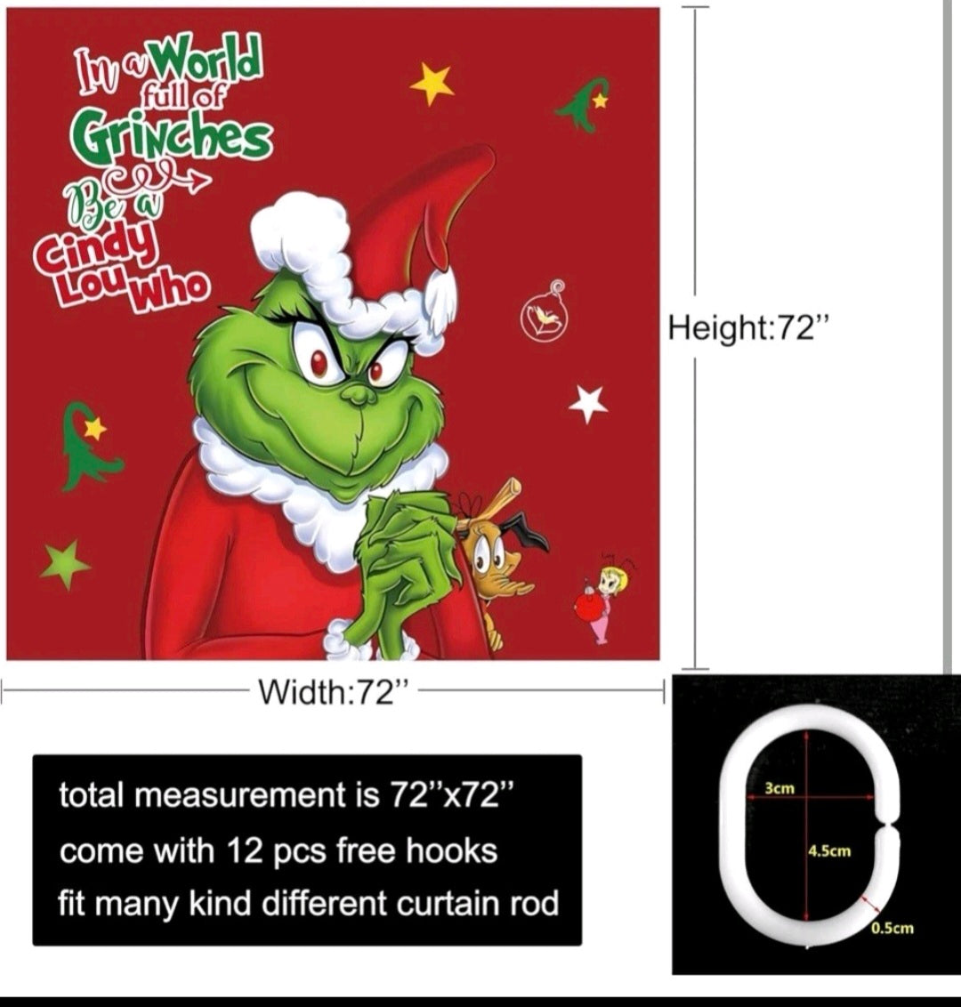 Cuteiush Bathroom Shower Curtain Merry Christmas Holiday Waterproof & Removable