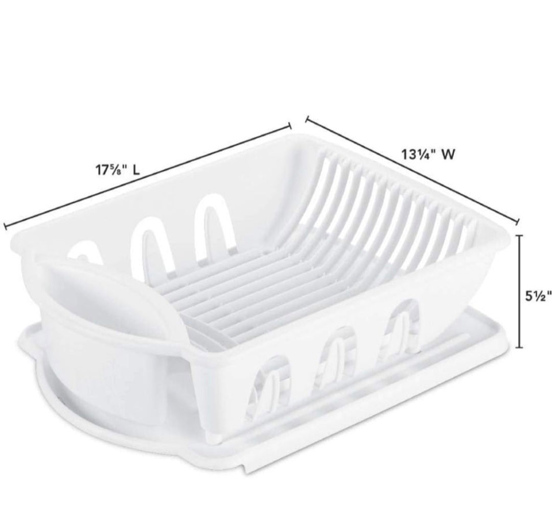 Tribello Sink Dish Drying Rack, Heavy Duty Hard Plastic Sink Set with Drainer (White)