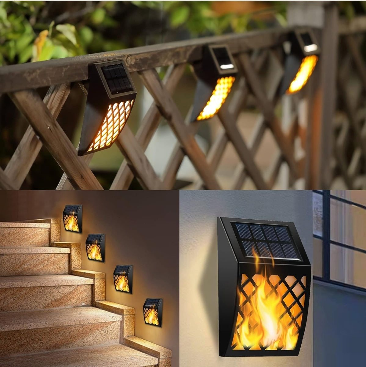 Open Box SEALED Dynaming Solar Flame Wall Lights Outdoor, 8 Pack Solar Powered Wall Lights, Flickering Flame Auto On/Off Wall Mounted Fence Deck Light