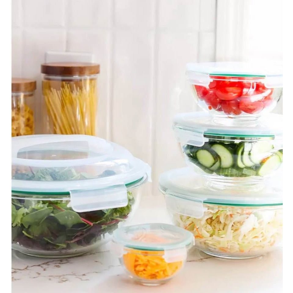 Sedona Kitchen 10-piece nesting borosilicate glass bowl set with varying sizes for cooking and mixing tasks