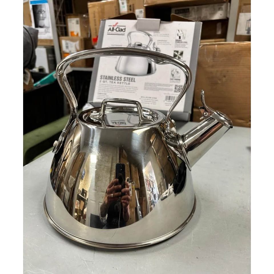 All-Clad Specialty Stainless Steel Tea Kettle 2 Quart Induction Pots and Pans, Cookware Silver