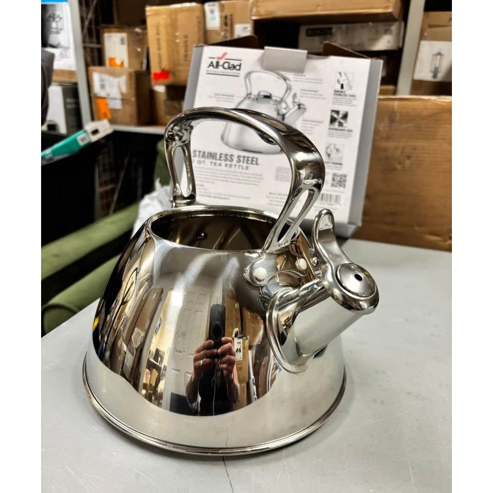 All-Clad Specialty Stainless Steel Tea Kettle 2 Quart Induction Pots and Pans, Cookware Silver