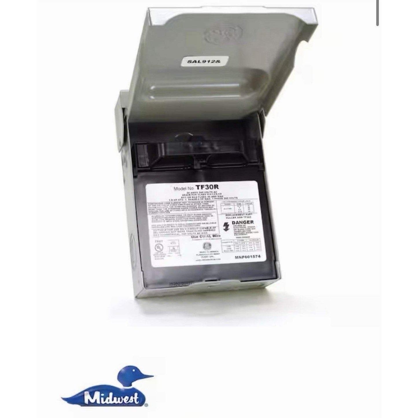 GE 30 Amp 120/240 Volt fused AC disconnect in gray NEMA 3R outdoor steel enclosure