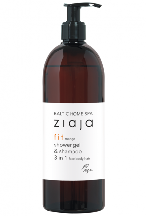 Baltic Home Spa Ziaja Fit 3-in-1 shower gel and shampoo for face, body, and hair in a 500ml brown pump bottle