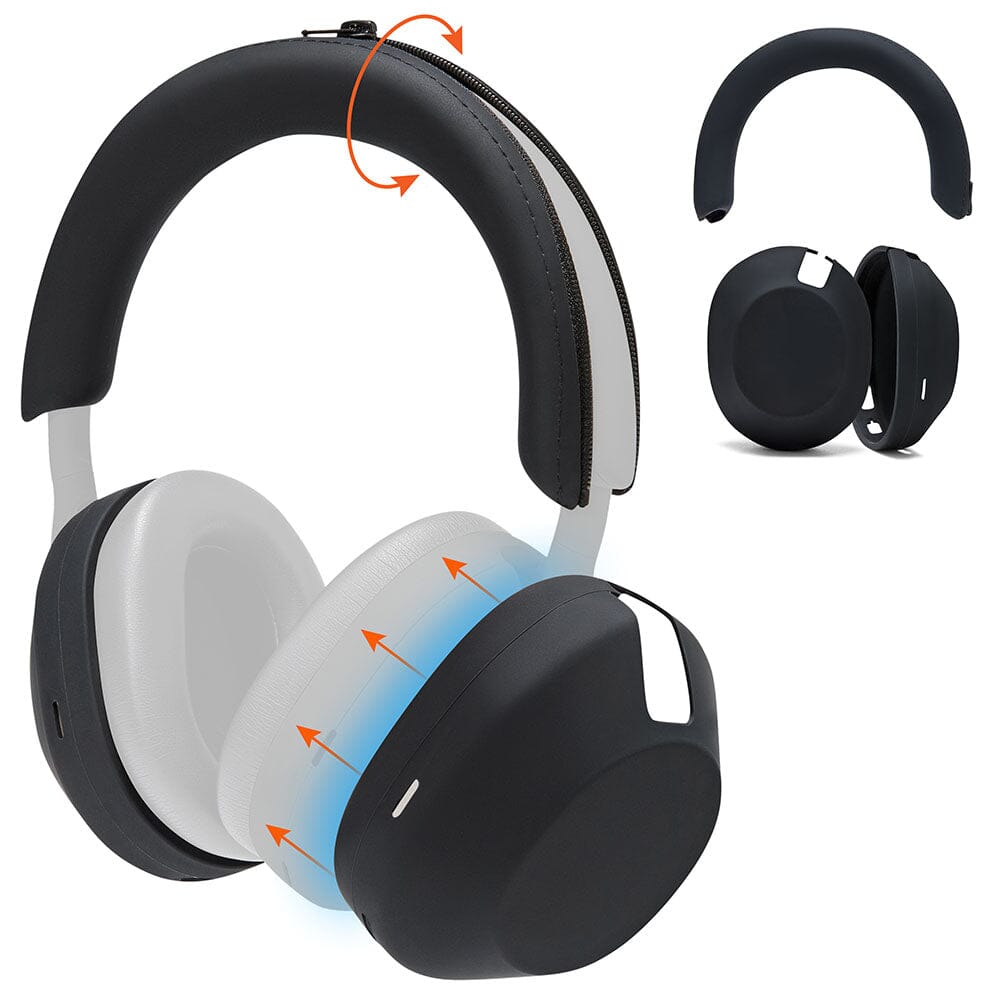 Silicone protective shell cover and headband for Sony WH-1000XM5 headphones providing seamless fit and full control access