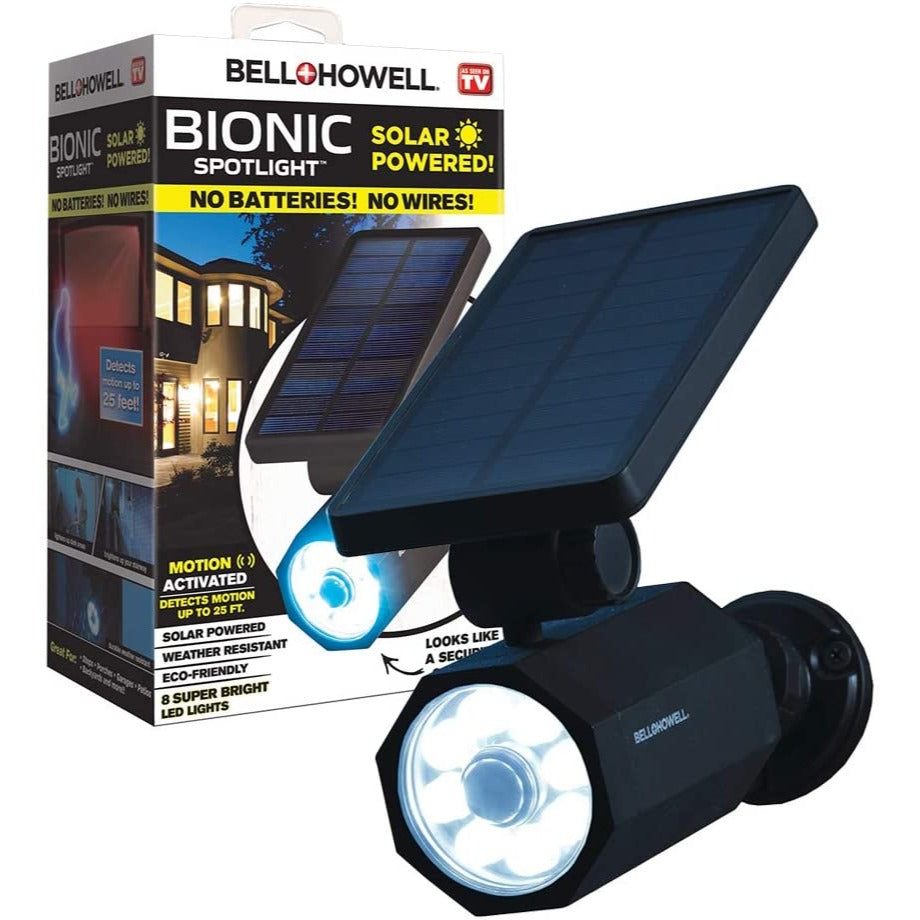 Bell & Howell Bionic Spotlight solar-powered motion-sensing outdoor security light with 8 LEDs and weather-resistant design
