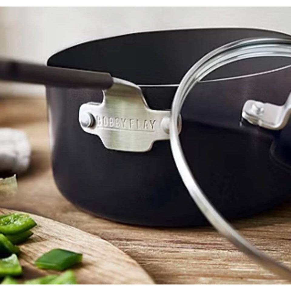 Bobby Flay 2.54qt Ceramic Nonstick Aluminum Sauce Pan with Lid Black: Dishwasher-Safe, PTFE & PFOA F