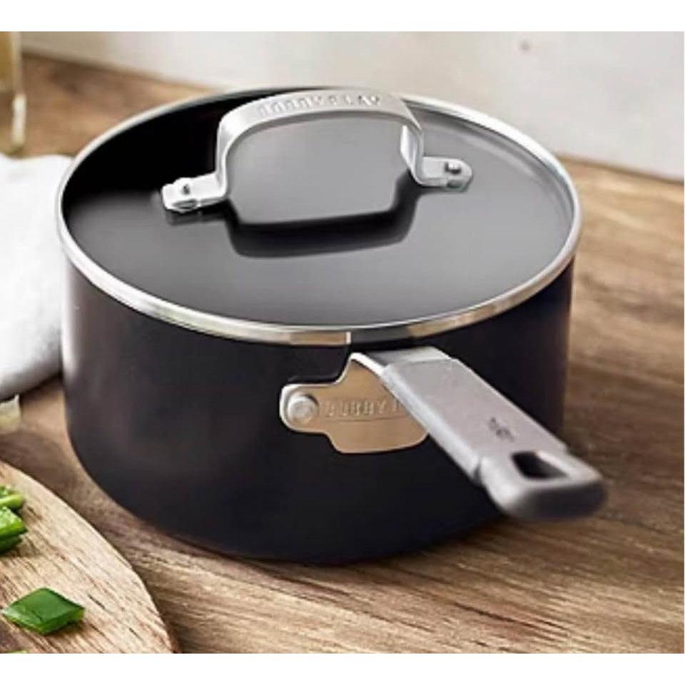 Bobby Flay 2.54qt Ceramic Nonstick Aluminum Sauce Pan with Lid Black: Dishwasher-Safe, PTFE & PFOA F
