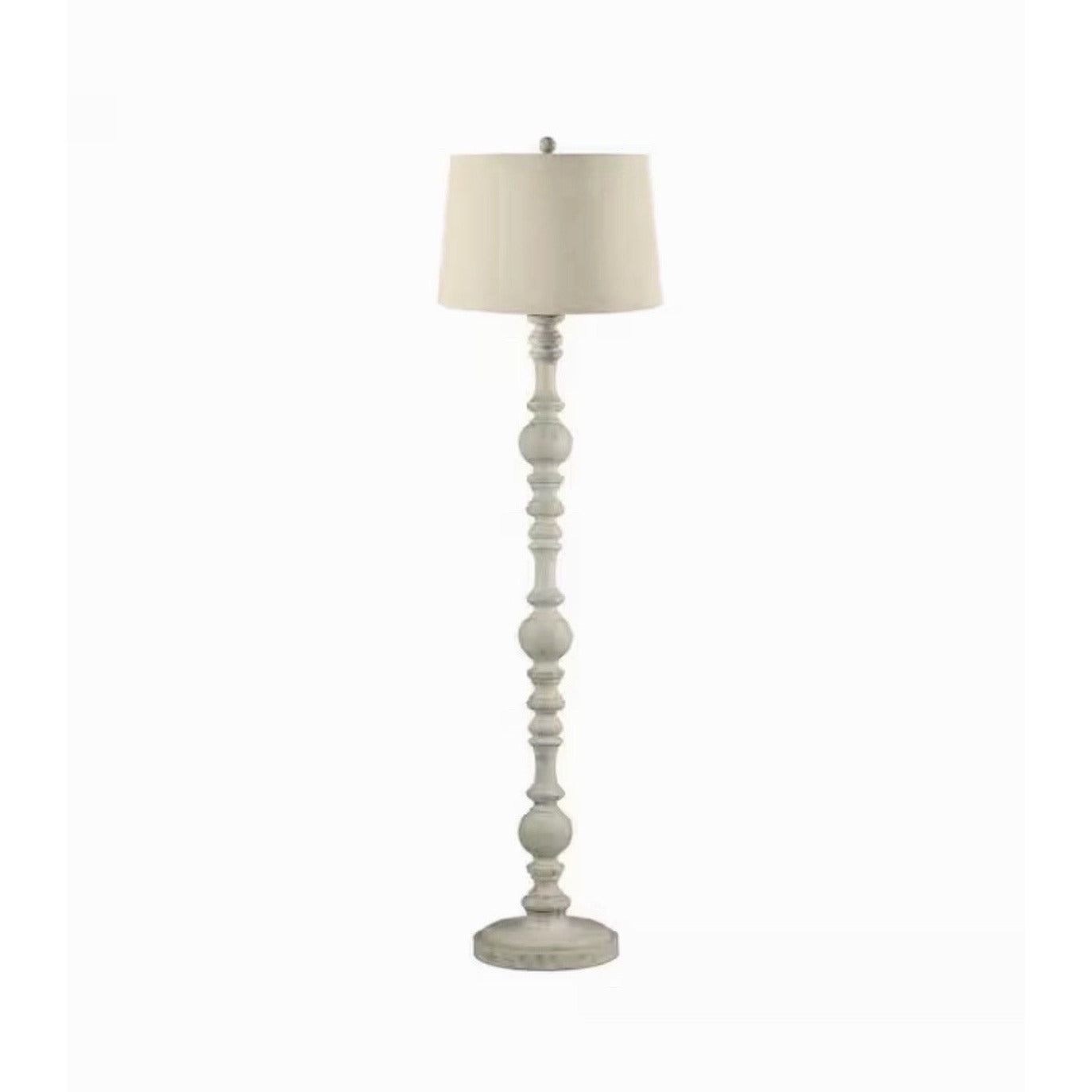 Hampton Bay Witherby 61 in shabby white floor lamp with gray fabric shade in farmhouse style