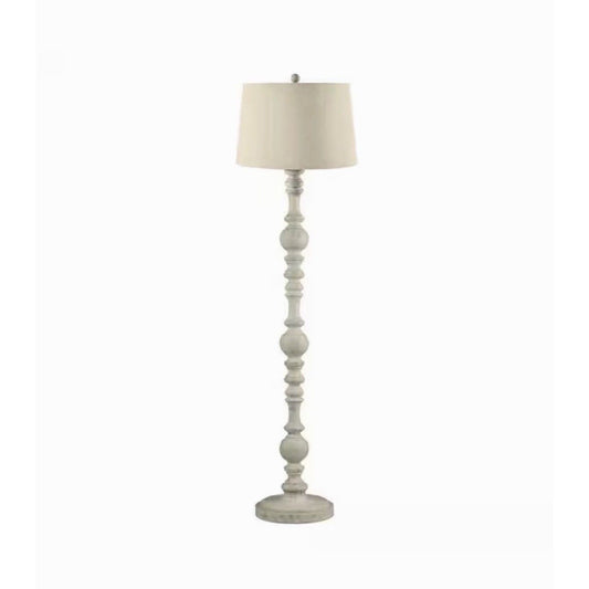 Hampton Bay Witherby 61 in shabby white floor lamp with gray fabric shade in farmhouse style