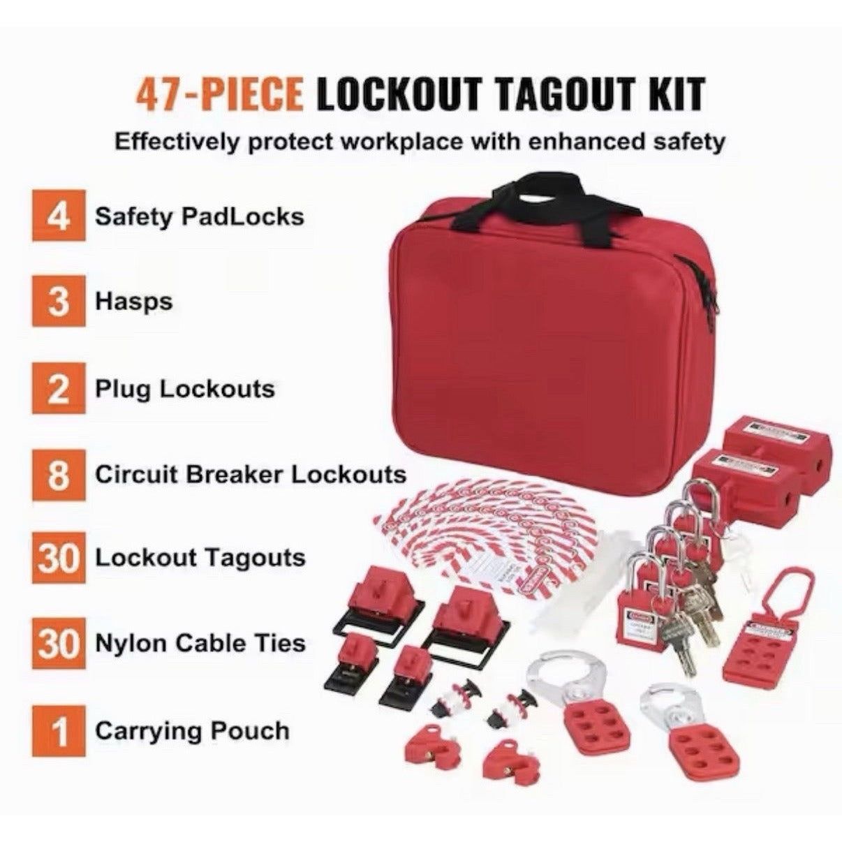 47-Pieces Electrical Lockout Tagout Kit, Safety Loto Kit with Padlocks, Tags, Ha