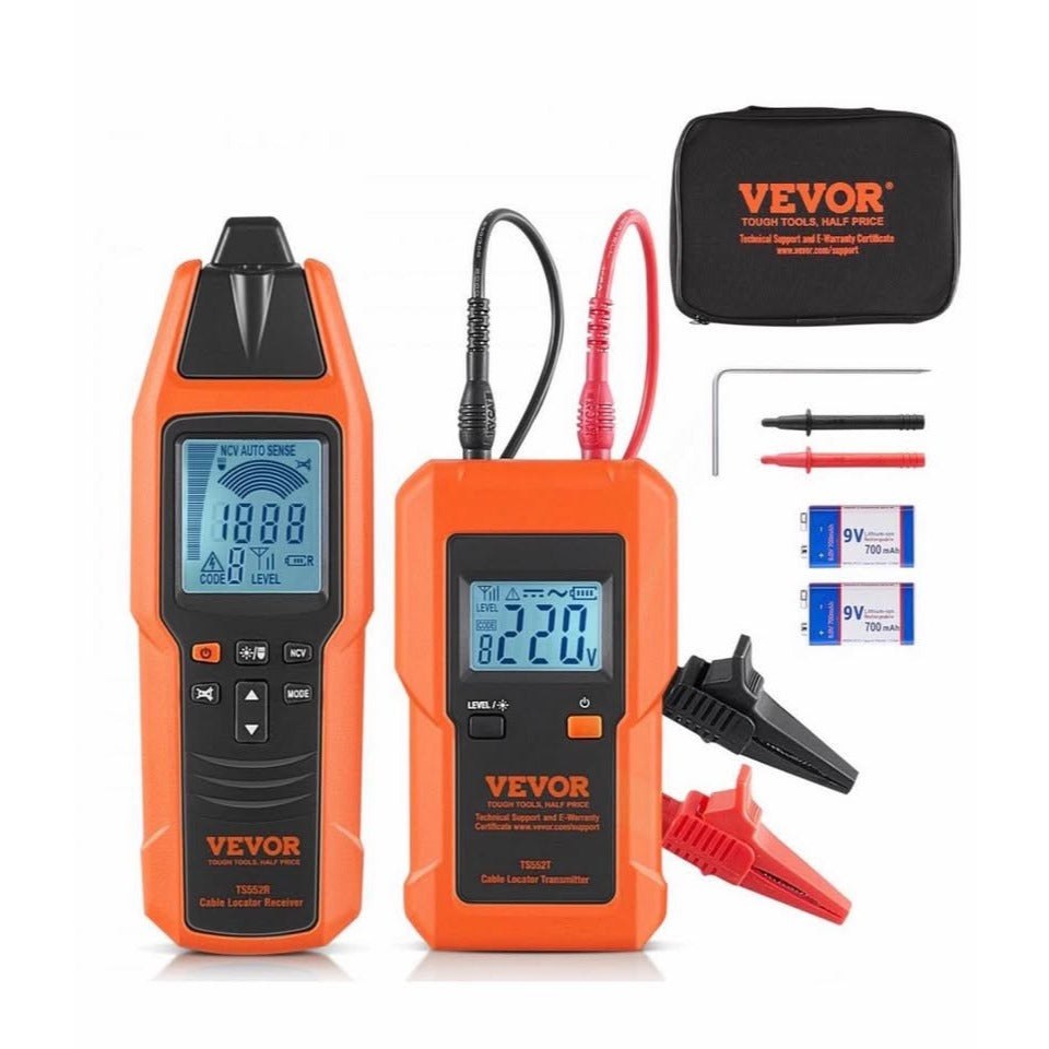 VEVOR Subterranean Wire Tracker with LCD display and LED flashlight for underground cable detection up to 3 FT depth.