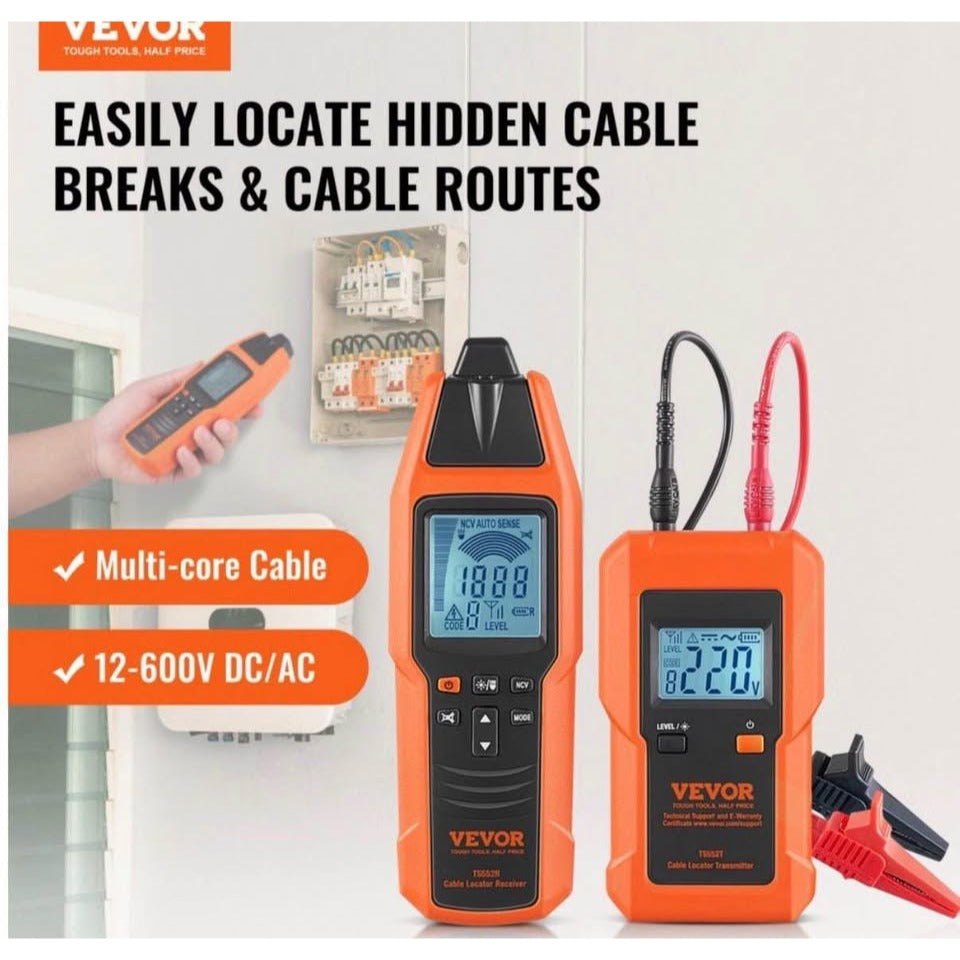 VEVOR Subterranean Wire Tracker, Up to 3 FT Detection Depth, Voltage Range 12-600V, Circuit and Line