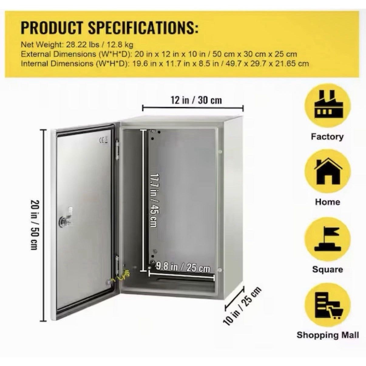 20x12x10in NEMA 4X Steel Junction Box IP66 Waterproof Mounting Plate
