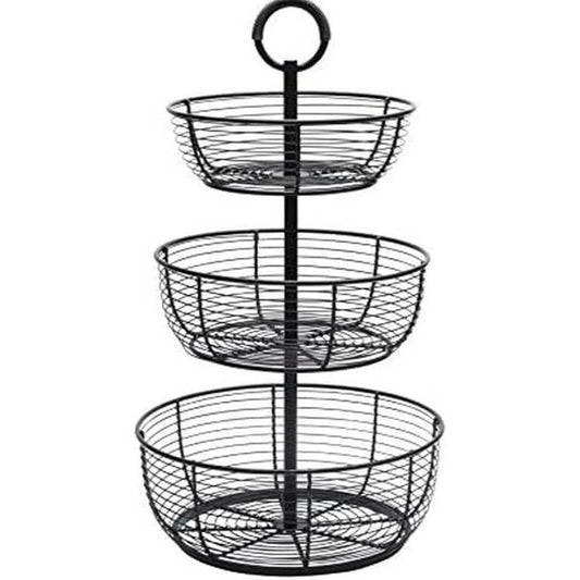 Gourmet Basics by Mikasa 3-tier metal kitchen rack with oil rubbed bronze finish and round baskets