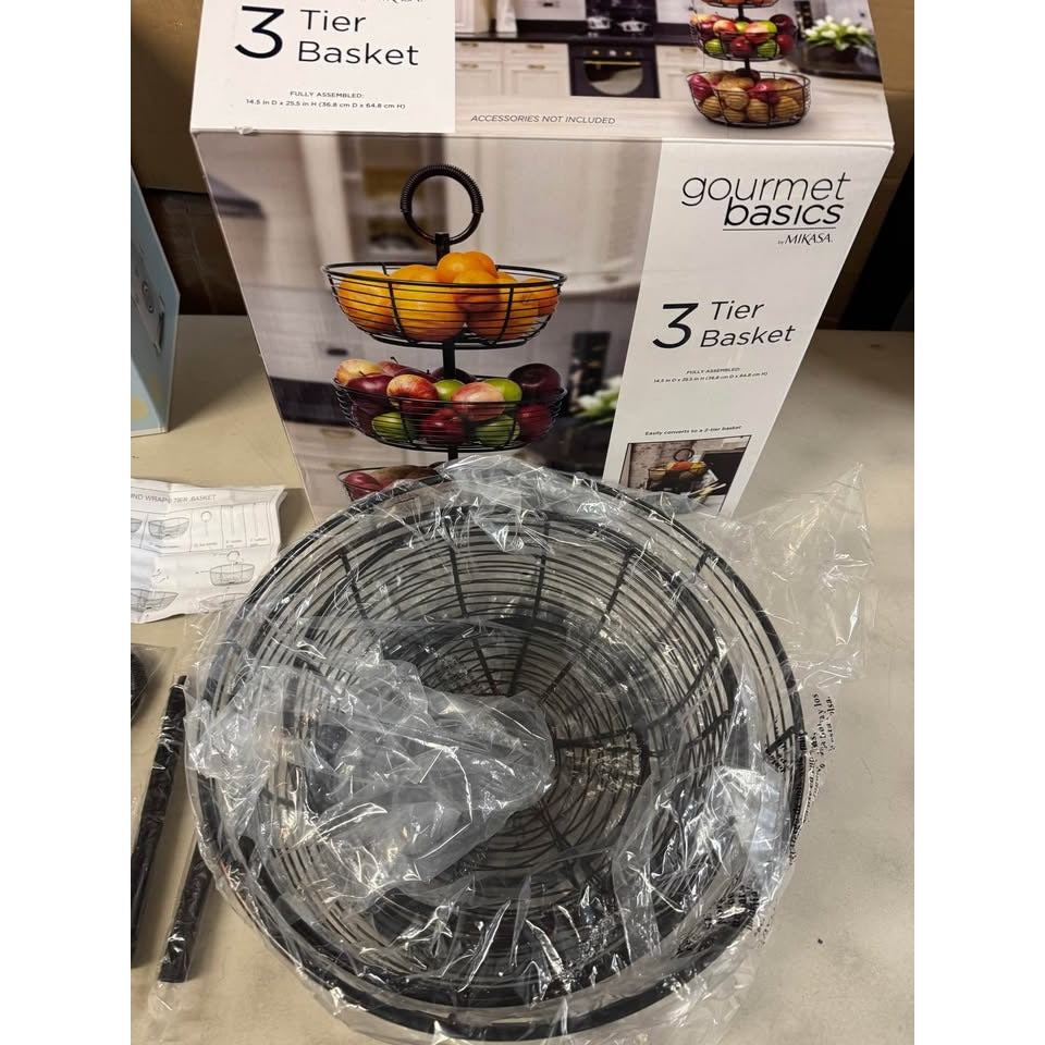 Gourmet Basics by Mikasa Round Wrap 3-Tier Metal Floor Standing